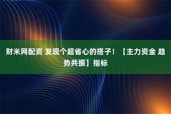 财米网配资 发现个超省心的搭子！【主力资金 趋势共振】指标